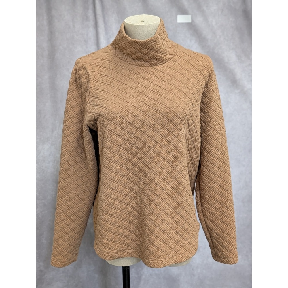 J.Crew Womens Quilted Mock Neck Pullover Sweater Camel‎ Tan Small Long Sleeve